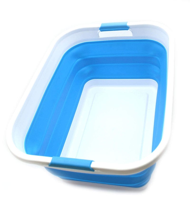 SAMMART 41L 108 gallon Collapsible Plastic Laundry Basket Foldable Pop Up Storage ContainerOrganizer Portable Washing Tub Space Saving HamperBasket Rectangular Sky Blue