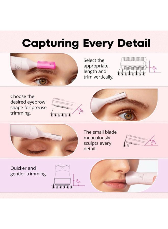 VG VOGCREST مزيل شعر الوجه وقص الحواجب للنساء، 2 في 1، شفرات دوارة مزدوجة، آمن، غير مؤلم، مضاد للحساسية، قابل لإعادة الشحن، شحن USB - Image 4