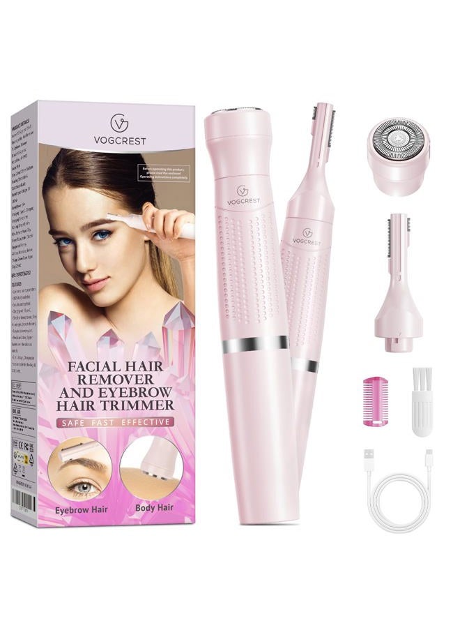 VG VOGCREST مزيل شعر الوجه وقص الحواجب للنساء، 2 في 1، شفرات دوارة مزدوجة، آمن، غير مؤلم، مضاد للحساسية، قابل لإعادة الشحن، شحن USB - Image 1