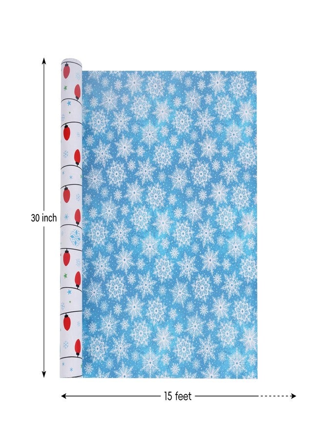 Linelglobal Christmas Wrapping Paper Jumbo Roll, Reversible Roll Two Side Vintage Christmas Wrapping Paper 30x390 Inch - Illumination and Snow Flake - Image 2