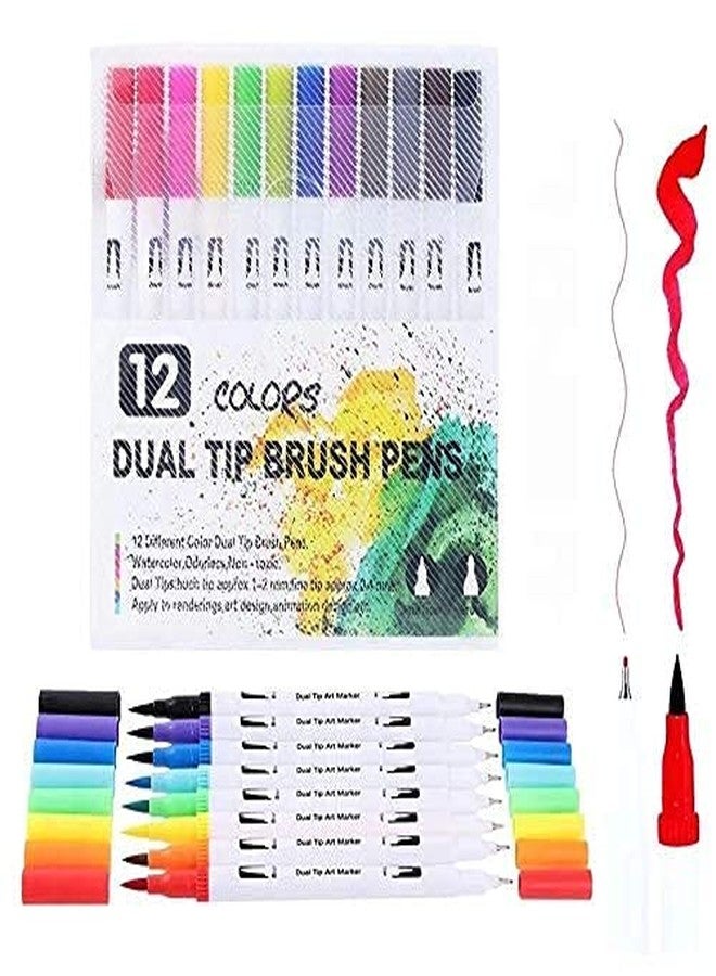 anezus Art Markers Dual Tips Coloring Brush Fineliner Color Water Based Marker Pens Set for Calligraphy Drawing Sketching Bullet Journal (12) - Image 1