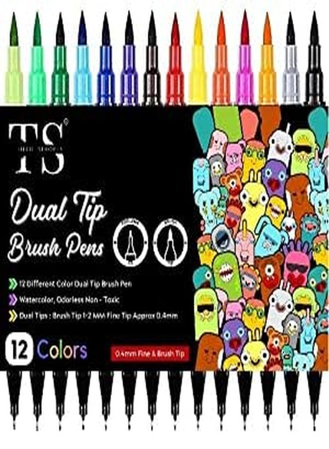 anezus Art Markers Dual Tips Coloring Brush Fineliner Color Water Based Marker Pens Set for Calligraphy Drawing Sketching Bullet Journal (12) - Image 2
