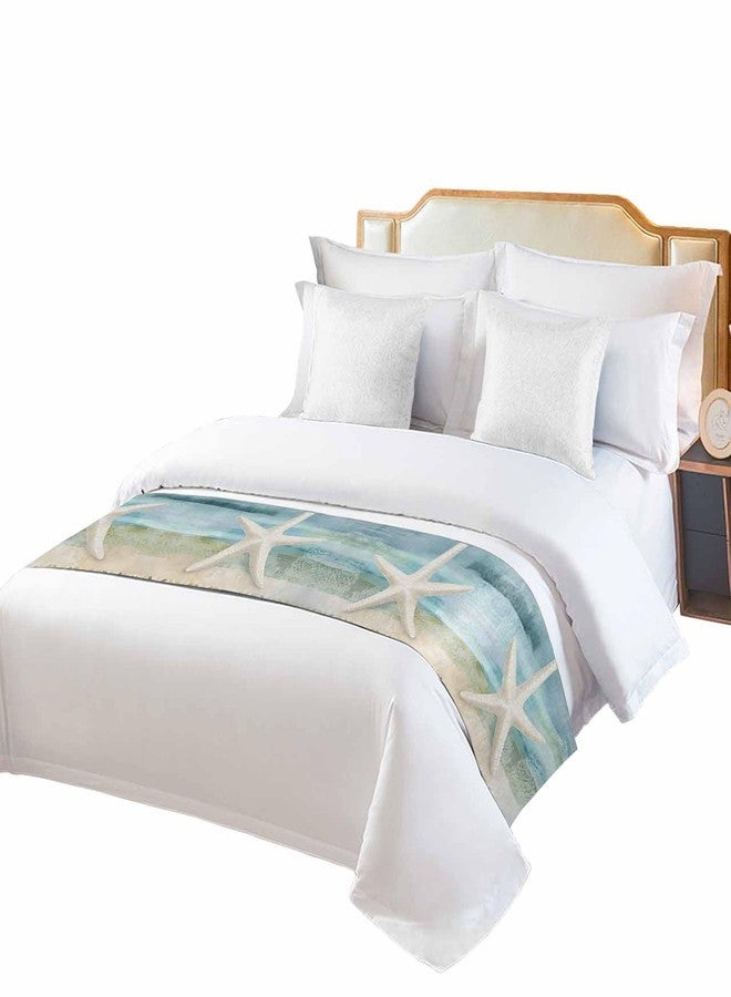 Ldtrchee Bed Runner for Queen Size, Coastal Beach Decorative Scarf Throws for Foot of Bed, Summer Retro Starfish Wave Luxury Bedding Protector Slipcover Beds Runners for Hotel/Home, 83 x 20 Inch - Image 2