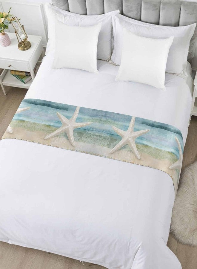 Ldtrchee Bed Runner for Queen Size, Coastal Beach Decorative Scarf Throws for Foot of Bed, Summer Retro Starfish Wave Luxury Bedding Protector Slipcover Beds Runners for Hotel/Home, 83 x 20 Inch - Image 5