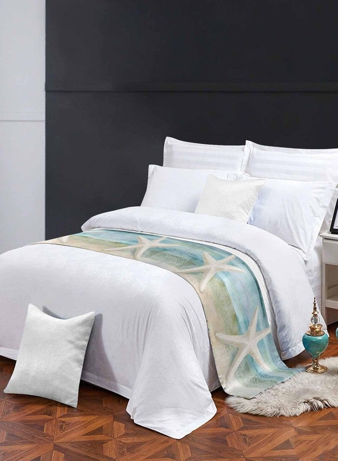 Ldtrchee Bed Runner for Queen Size, Coastal Beach Decorative Scarf Throws for Foot of Bed, Summer Retro Starfish Wave Luxury Bedding Protector Slipcover Beds Runners for Hotel/Home, 83 x 20 Inch - Image 3
