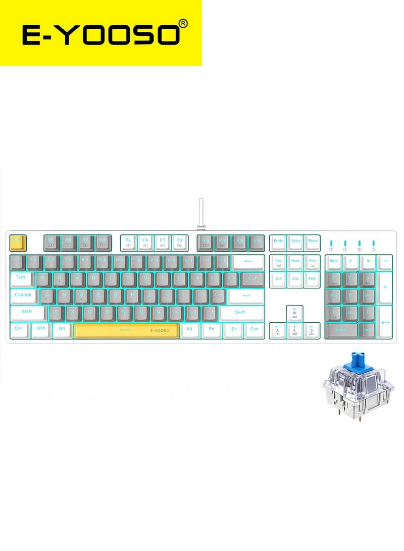 E-YOOSO 104 Keys Wired Mechanical Gaming Keyboard, Hot Swappable, Blue Switch, Full-Size Computer Keyboards for Computer PC Laptop Gamer, Black Grey - Image 1