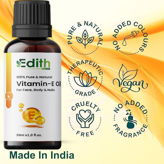 Edith Vitamin E Oil | Blend of Almond, Wheatgerm, Walnut & Carrot Oils | Physician Formulated | Antioxidant | Fight Dullness, Damage & Ageing of Skin-30 ml - Image 5