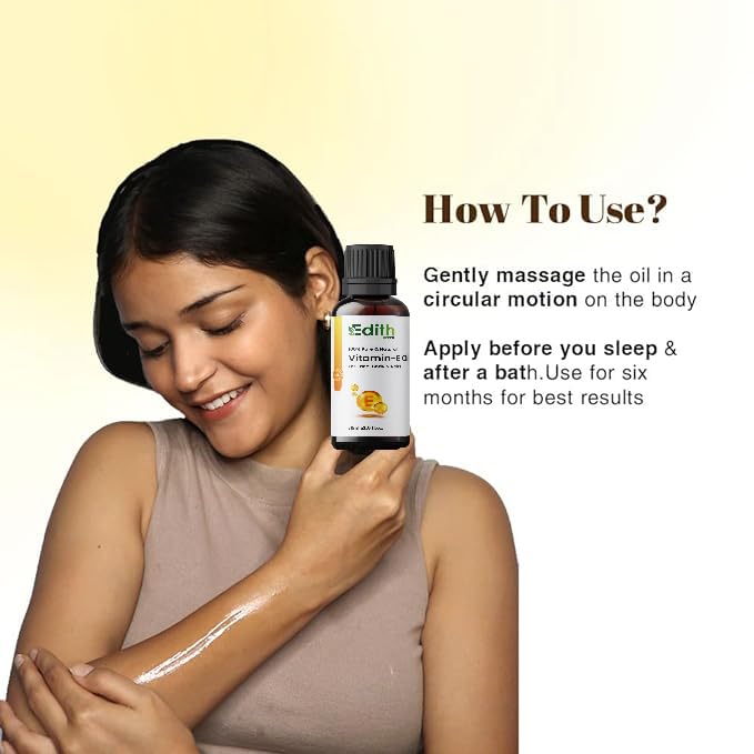 Edith Vitamin E Oil | Blend of Almond, Wheatgerm, Walnut & Carrot Oils | Physician Formulated | Antioxidant | Fight Dullness, Damage & Ageing of Skin-30 ml - Image 2