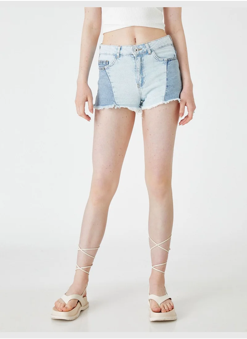 KOTON Cotton Jean Shorts Color Block
