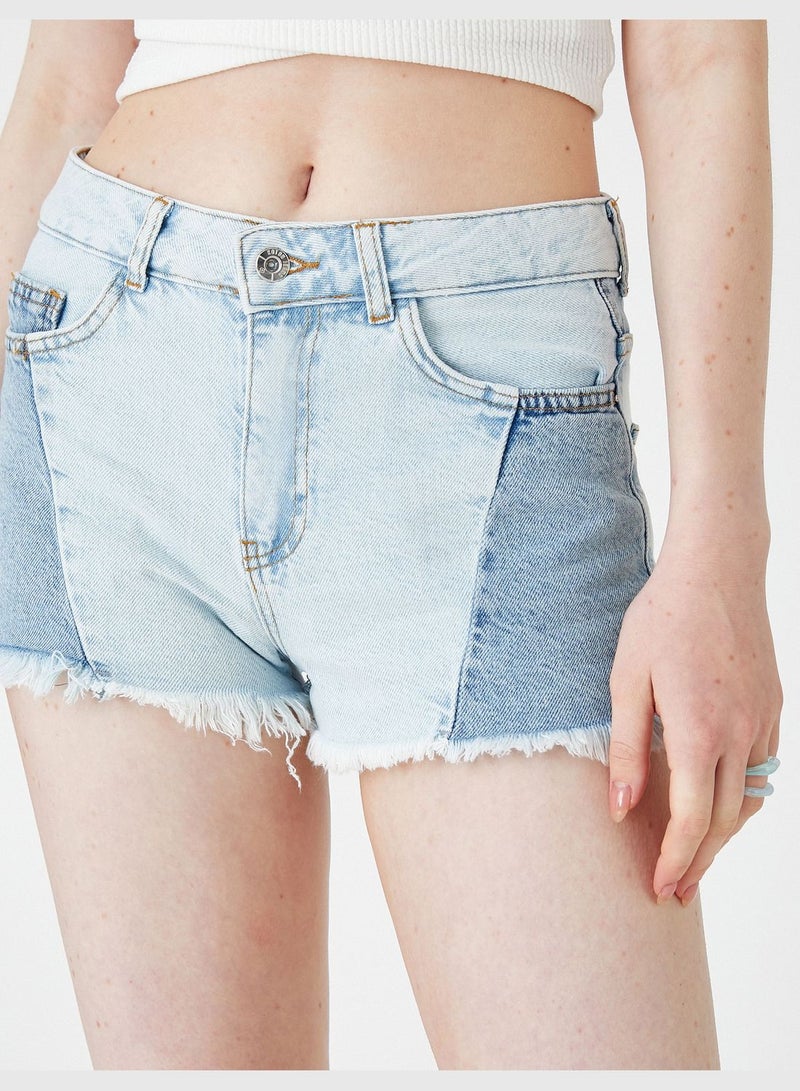 KOTON Cotton Jean Shorts Color Block - Image 5