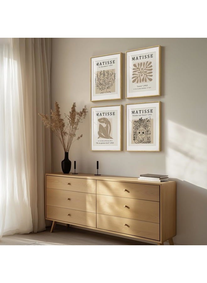 Cuspin Framed Matisse Neutral Wall Art Set of 4, Beige Abstract Modern Minimalist Botanical Prints for Bathroom Living Room Dining Room Bedroom Home Office Decor, 12x16 Inch - Image 3