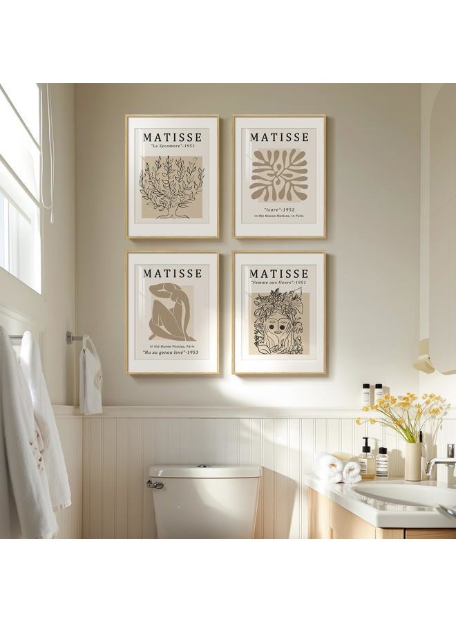 Cuspin Framed Matisse Neutral Wall Art Set of 4, Beige Abstract Modern Minimalist Botanical Prints for Bathroom Living Room Dining Room Bedroom Home Office Decor, 12x16 Inch - Image 2