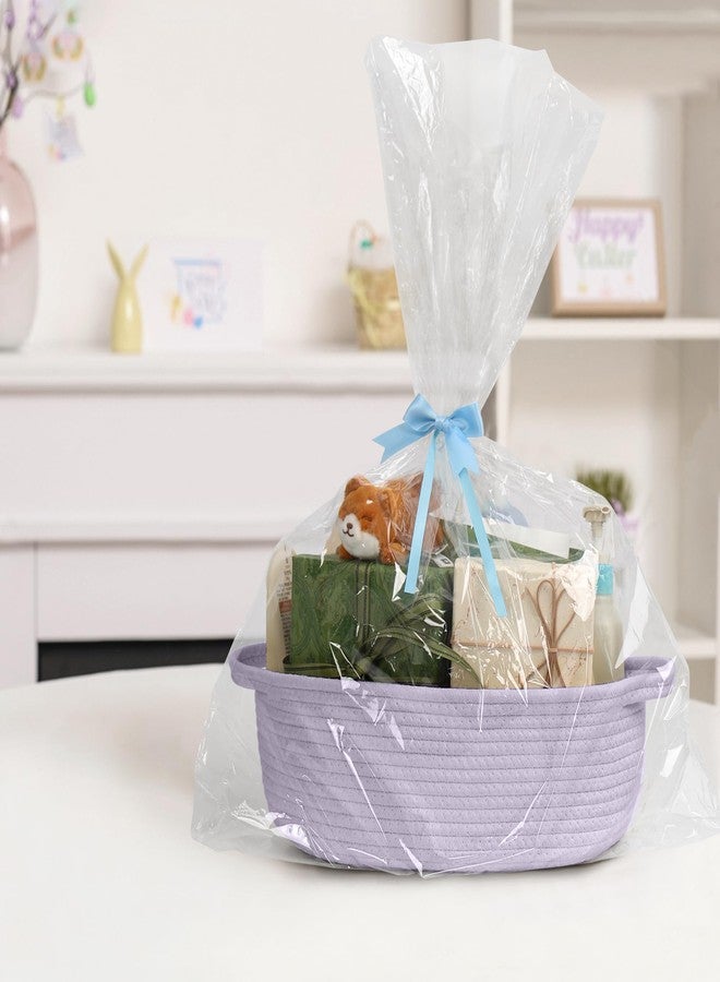 MEGASKET Purple Small Woven Basket, 13” x 9” x 5” Baskets for Gifts Empty, Cotton Rope Gift Basket, Cute Nursery Baby Organizer, Cat Dog Toy Box, Oval Wicker Storage Bin with Handle - Image 3
