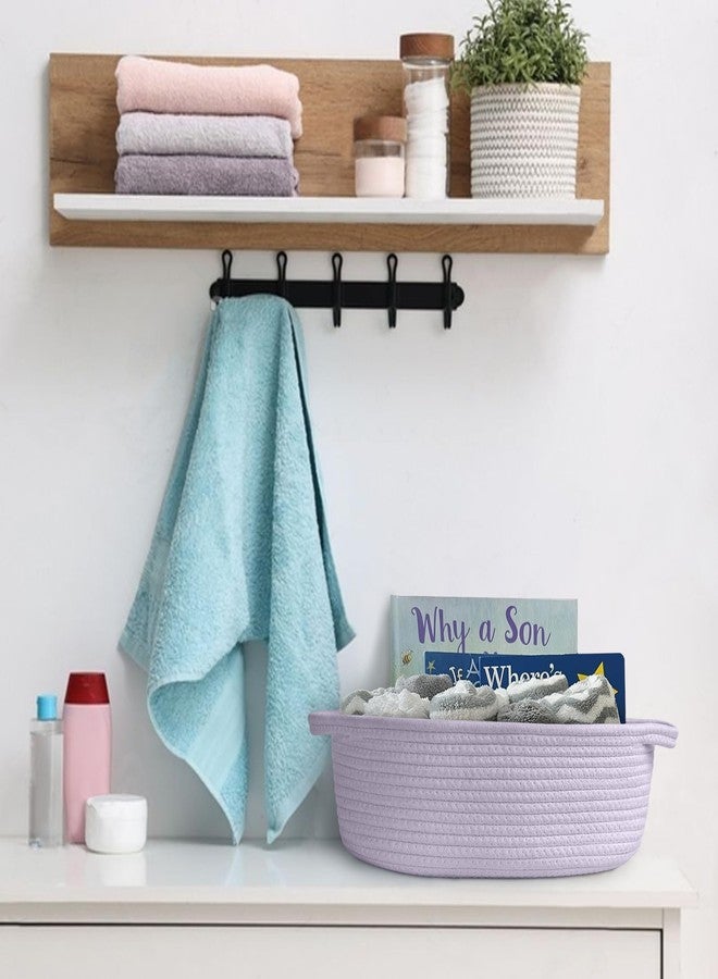 MEGASKET Purple Small Woven Basket, 13” x 9” x 5” Baskets for Gifts Empty, Cotton Rope Gift Basket, Cute Nursery Baby Organizer, Cat Dog Toy Box, Oval Wicker Storage Bin with Handle - Image 4