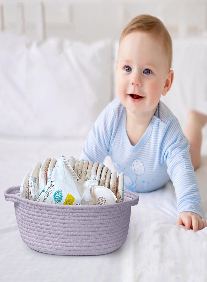 MEGASKET Purple Small Woven Basket, 13” x 9” x 5” Baskets for Gifts Empty, Cotton Rope Gift Basket, Cute Nursery Baby Organizer, Cat Dog Toy Box, Oval Wicker Storage Bin with Handle - Image 5