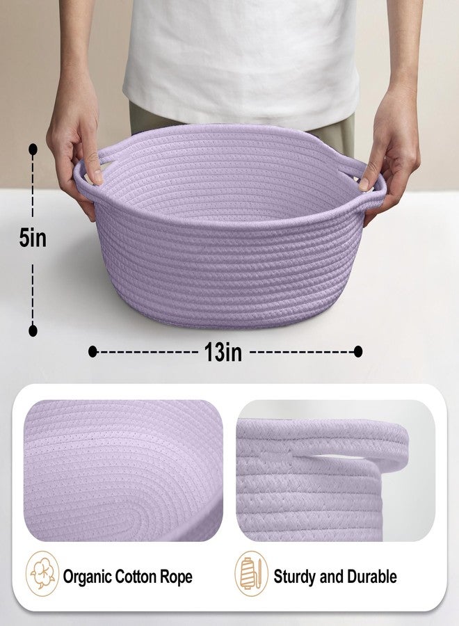 MEGASKET Purple Small Woven Basket, 13” x 9” x 5” Baskets for Gifts Empty, Cotton Rope Gift Basket, Cute Nursery Baby Organizer, Cat Dog Toy Box, Oval Wicker Storage Bin with Handle - Image 2