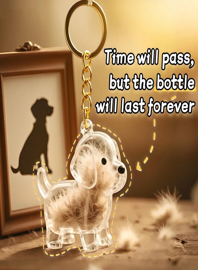 4 PCS Dog Hair Collector Keychain Charm(Send Brush Comb), Dog Shape Memorial Storage Box with Transparent Bottle for DIY Pet Furs & Ashes Keepsake, Portable Pet Memory Capsule Keyring - Image 2