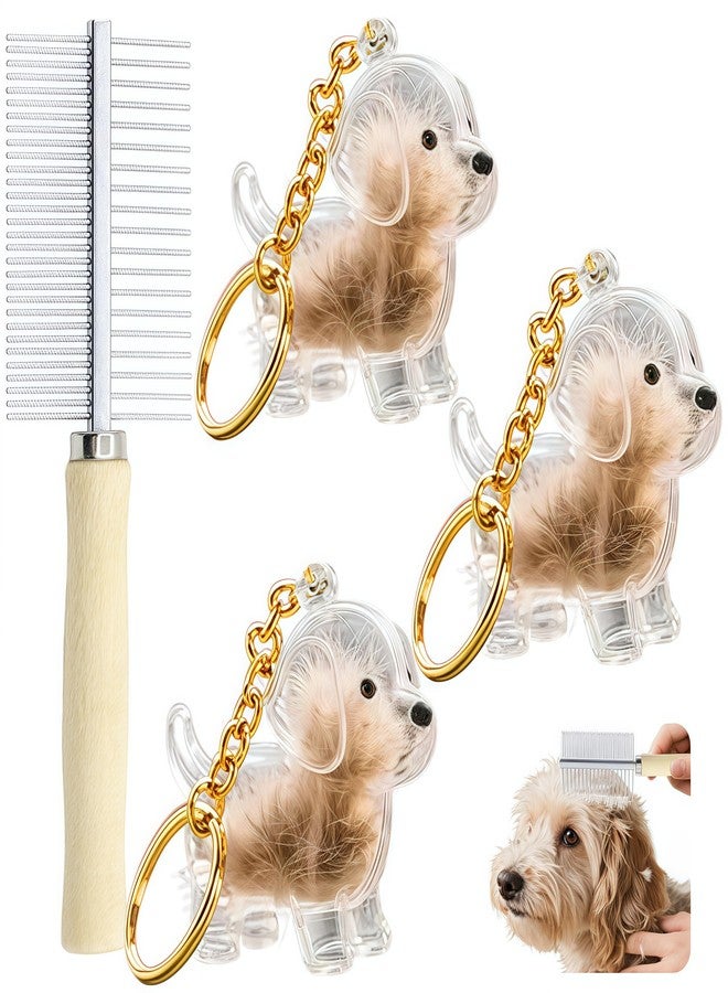 4 PCS Dog Hair Collector Keychain Charm(Send Brush Comb), Dog Shape Memorial Storage Box with Transparent Bottle for DIY Pet Furs & Ashes Keepsake, Portable Pet Memory Capsule Keyring - Image 1