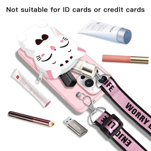 SGVAHY Wallet Case for iPhone 12 Pro Max with Strap Lanyard Cute Cat Pink Coin Purse Funny Phone Case Kawaii Soft Silicone Shockproof Cover for Women Girls - Image 4