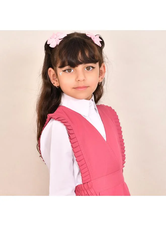 HAWRAA ABAYA مريول وردي بقصة مثلثه وكشكش ناعم وزم من الجانبين-ابتدائي