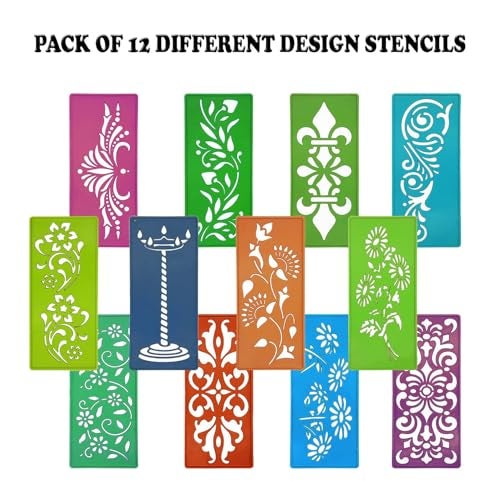Ascension 12 Assorted Design Border Rangoli Making Stencils Multi Design Colorful Rangoli Making Stencils Set for Diwali Navratri Decoration (Rectangular) - Image 3