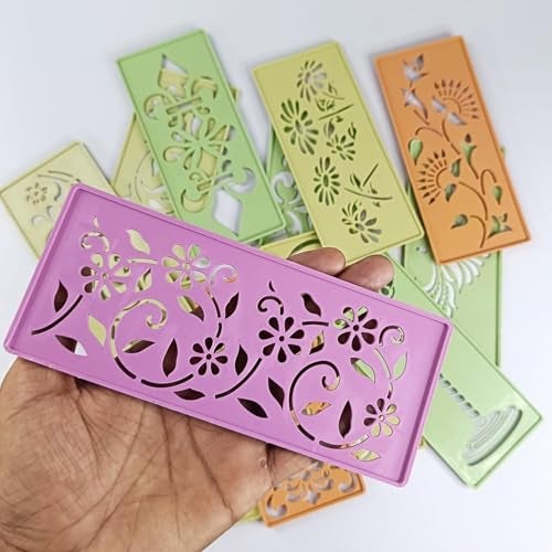 Ascension 12 Assorted Design Border Rangoli Making Stencils Multi Design Colorful Rangoli Making Stencils Set for Diwali Navratri Decoration (Rectangular) - Image 4