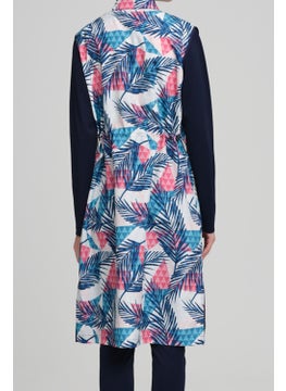 Nehar Palm Tree Patterned Navy Blue Vest 3 Piece Hijab Swimsuit Set 2212  - Image 4