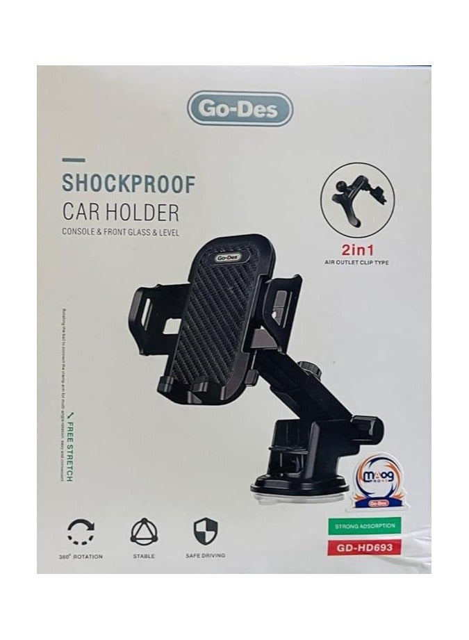 Go-Des Shockproof 360 Degree Rotatable2 In1For Car Mobile Phone Holder Black - Image 5