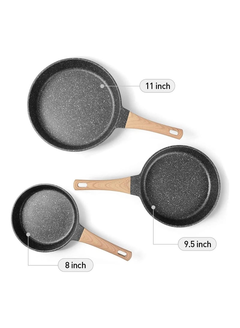 Caannasweis غير عصا الجرانيت مقلي وعاء Skillet,20cm/24cm/28cm غير عصا البطينة المقلي وعاء , البطينة البيض وعاء, حجر طبخ أدوات الطهي وعاء,مقبض الباكيليت متوافق مع لوحة ساخنة, الهالوجين, السيراميك ومواقد الغاز الاستقراء متوافق, PFOA مجانا,غسالة صحون آمنة - Image 2