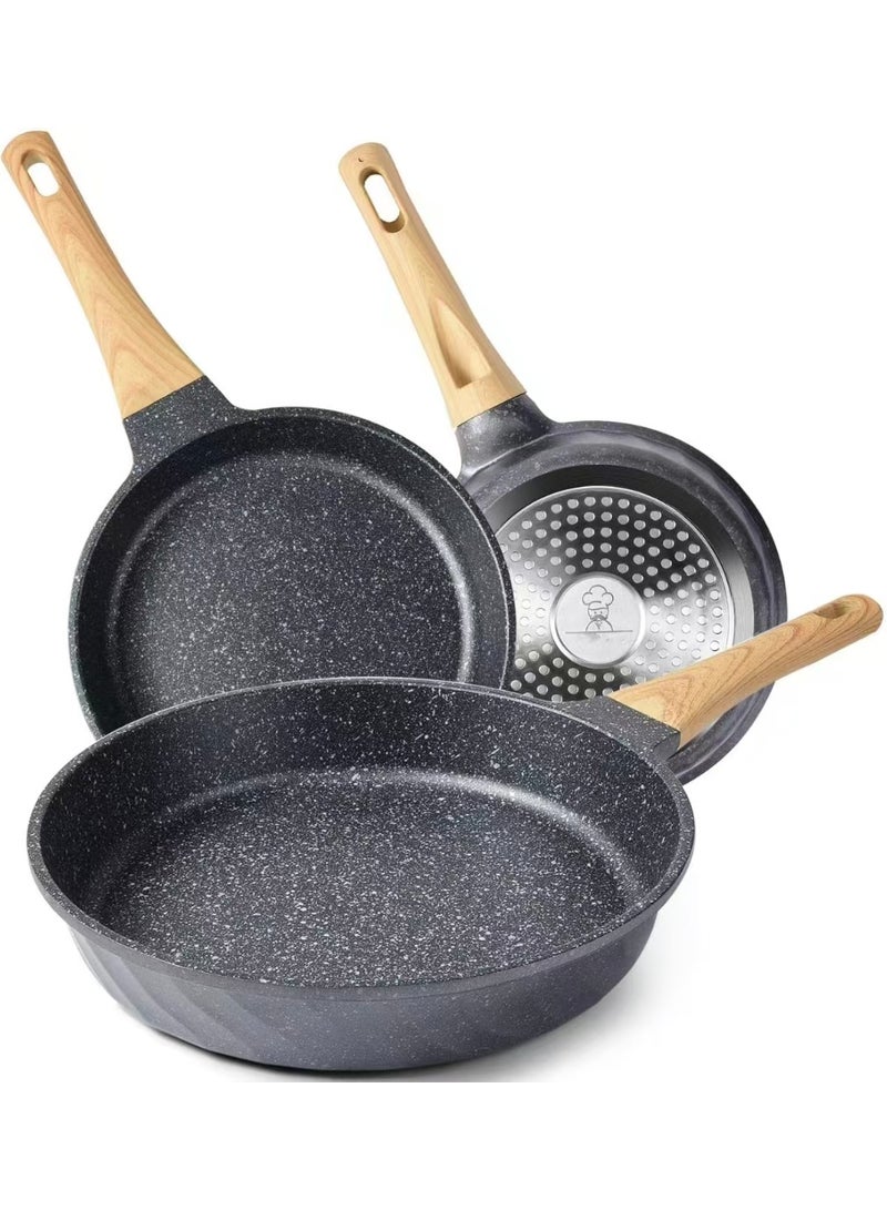 Caannasweis غير عصا الجرانيت مقلي وعاء Skillet,20cm/24cm/28cm غير عصا البطينة المقلي وعاء , البطينة البيض وعاء, حجر طبخ أدوات الطهي وعاء,مقبض الباكيليت متوافق مع لوحة ساخنة, الهالوجين, السيراميك ومواقد الغاز الاستقراء متوافق, PFOA مجانا,غسالة صحون آمنة - Image 1
