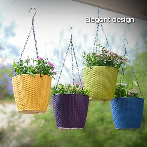 Eha Earth Friendly Lush Hanging Pot 7 inch Self Watering Hanging Planters for Balcony | Set of 4 Hanging Pots for Plants | Bamboo Based and UV Resistant | Gamla for Plants | Multicolor - Image 5