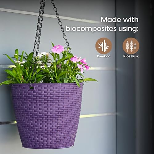 Eha Earth Friendly Lush Hanging Pot 7 inch Self Watering Hanging Planters for Balcony | Set of 4 Hanging Pots for Plants | Bamboo Based and UV Resistant | Gamla for Plants | Multicolor - Image 3
