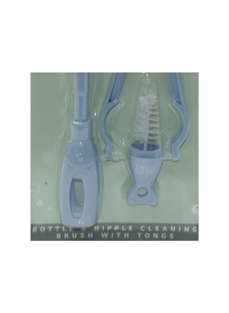 Safari Baby Bottle & Nipple Cleaning Brush with Tongs – Blue - Image 3