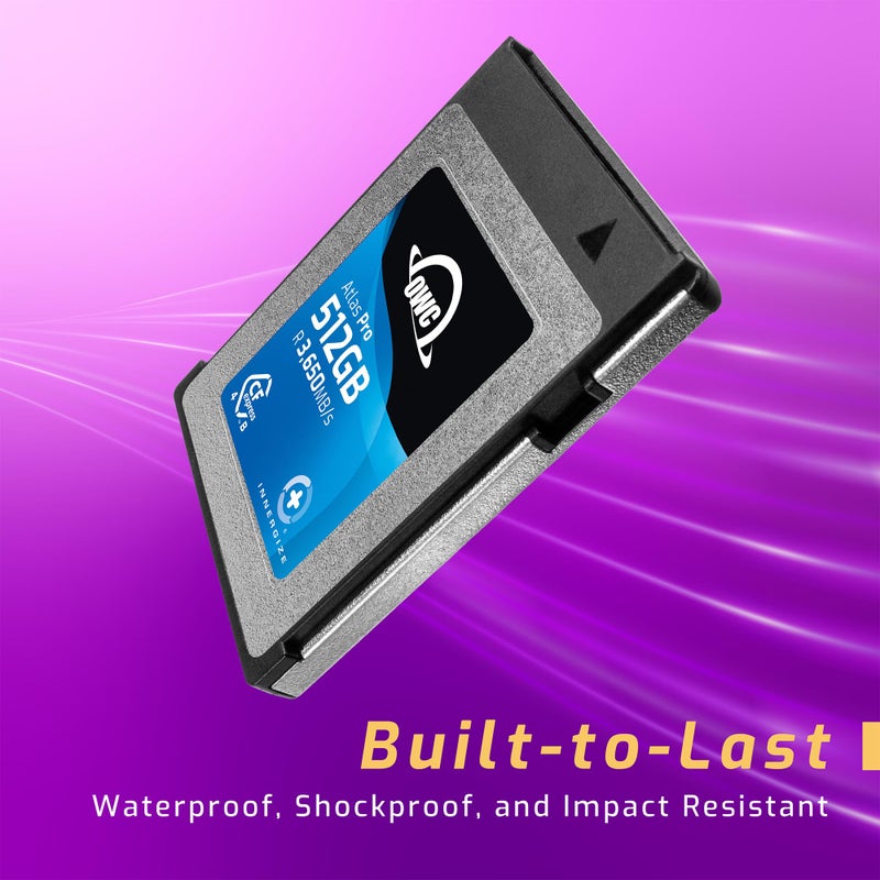 OWC 512GB أطلس برو بطاقة ذاكرة CFexpress 4.0 من النوع B عالية الأداء، درجة احترافية، تصل إلى 3000MB/s كتابة، 3650MB/s قراءة، التقاط فيديو بدقة تصل إلى 6K بمعدل بت عالٍ - Image 3