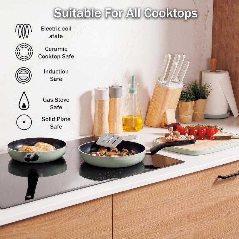 Berghoff Glints Nonstick Ceramic Cookware Set 5 Piece, Non-toxic, Stay-Cool Handles, 16 cm Saucepan, 24 cm Frying Pan, 24cm Stockpot PFAS & PFOA Free, Induction Base, Oven Safe, Sage/Soft Oliver Green - Image 3