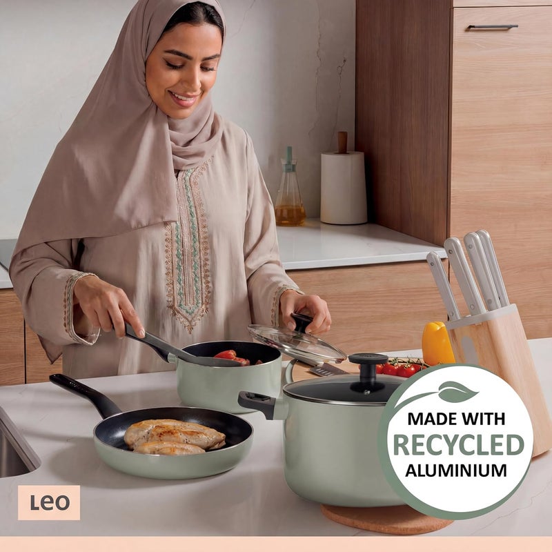 Berghoff Glints Nonstick Ceramic Cookware Set 5 Piece, Non-toxic, Stay-Cool Handles, 16 cm Saucepan, 24 cm Frying Pan, 24cm Stockpot PFAS & PFOA Free, Induction Base, Oven Safe, Sage/Soft Oliver Green - Image 4