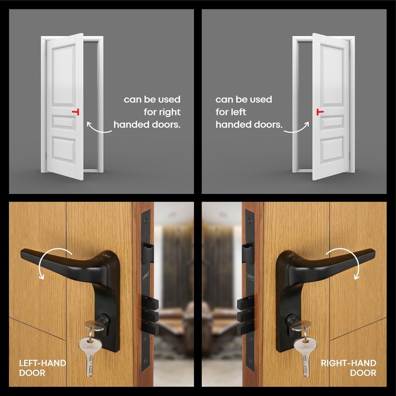 LAPO LAPO Premium Mortise Door Locks for Main Door Lock for Bedroom Door Lock Handlesets with Brass Lock Body Set with 3 Key Main Door Locks for Home Black Finish 3 Years Warranty Ro276  - Image 5