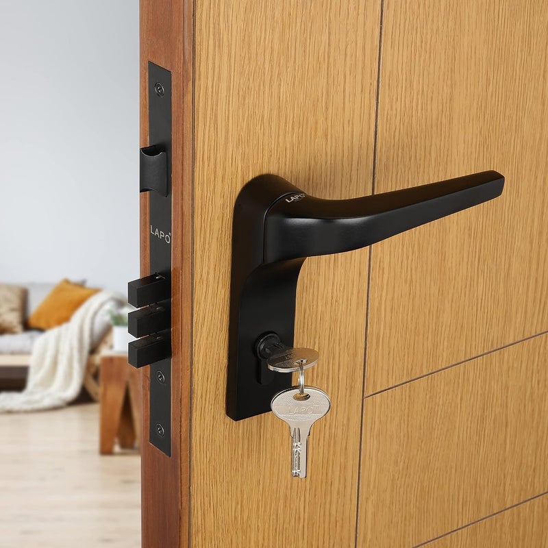 LAPO LAPO Premium Mortise Door Locks for Main Door Lock for Bedroom Door Lock Handlesets with Brass Lock Body Set with 3 Key Main Door Locks for Home Black Finish 3 Years Warranty Ro276  - Image 1