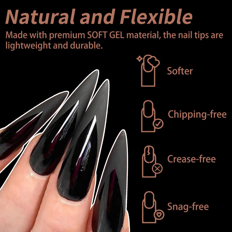 Cycullinyt Long Stiletto Nail Tips, 240Pcs Full Cover Soft Gel Nail Tips Pre-shaped 3XL Stiletto Shape Clear Acrylic False Nail Fake Nail Extension Press On for Salon Home DIY 12 Sizes - Image 3