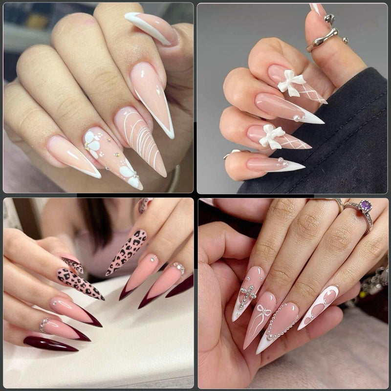 Cycullinyt Long Stiletto Nail Tips, 240Pcs Full Cover Soft Gel Nail Tips Pre-shaped 3XL Stiletto Shape Clear Acrylic False Nail Fake Nail Extension Press On for Salon Home DIY 12 Sizes - Image 2