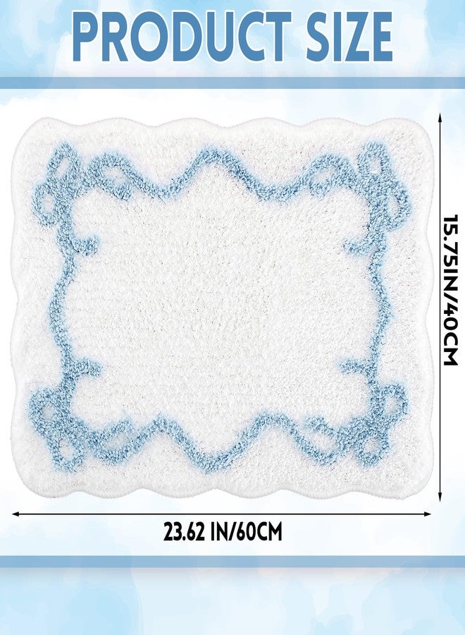 Tinideya Bow Bathmat Rug with Scalloped Wavy Ripple Design, Microfiber Absorbent Non Slip Tufted Rug Aesthetic Coquette Room Decor for Floor Shower Kitchen 15.8 x 23.6 Inch(Blue) - Image 2
