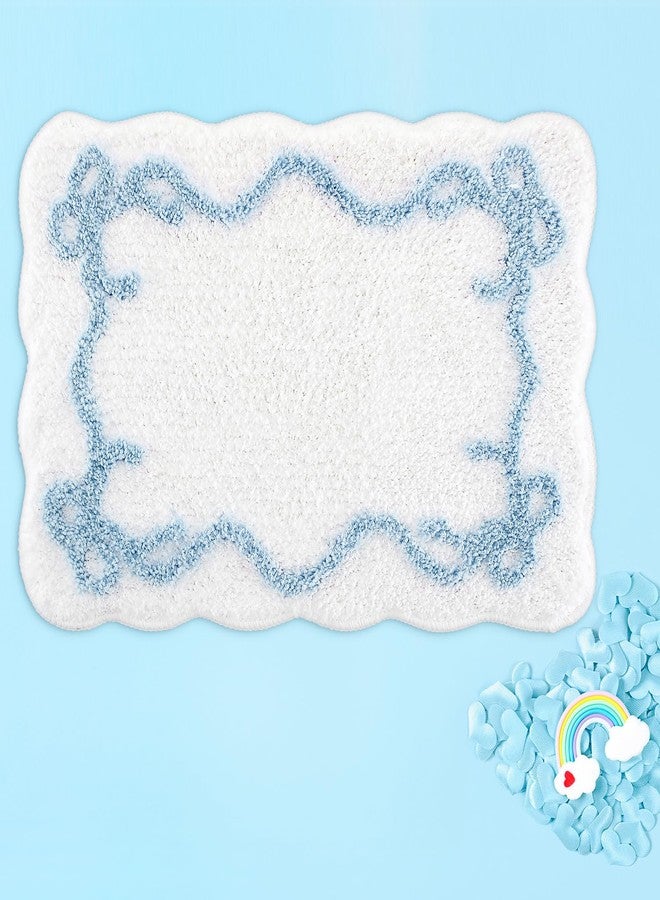 Tinideya Bow Bathmat Rug with Scalloped Wavy Ripple Design, Microfiber Absorbent Non Slip Tufted Rug Aesthetic Coquette Room Decor for Floor Shower Kitchen 15.8 x 23.6 Inch(Blue) - Image 4