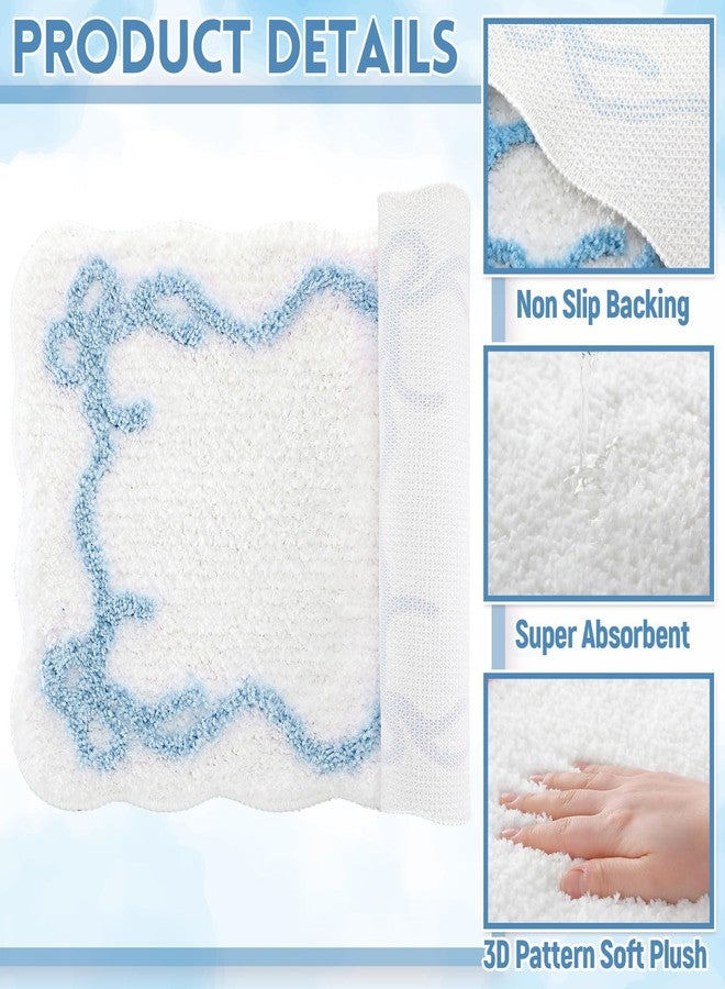 Tinideya Bow Bathmat Rug with Scalloped Wavy Ripple Design, Microfiber Absorbent Non Slip Tufted Rug Aesthetic Coquette Room Decor for Floor Shower Kitchen 15.8 x 23.6 Inch(Blue) - Image 3