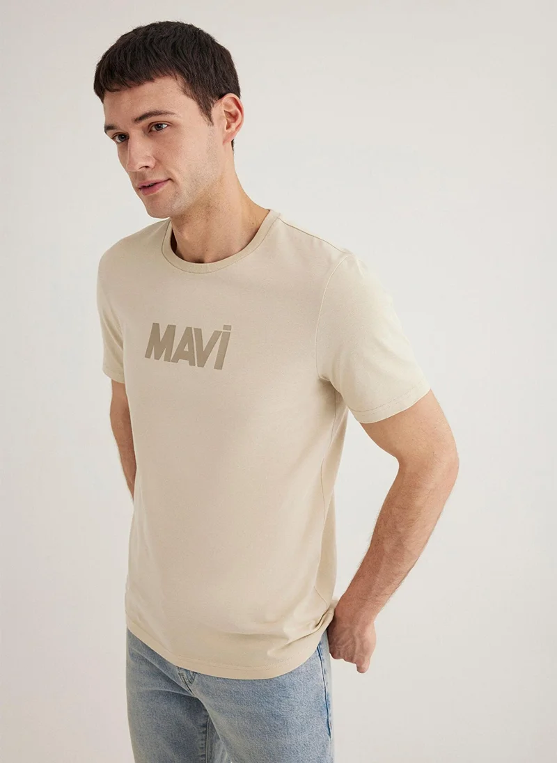 MAVI Mavi Logo Printed Beige T-Shirt