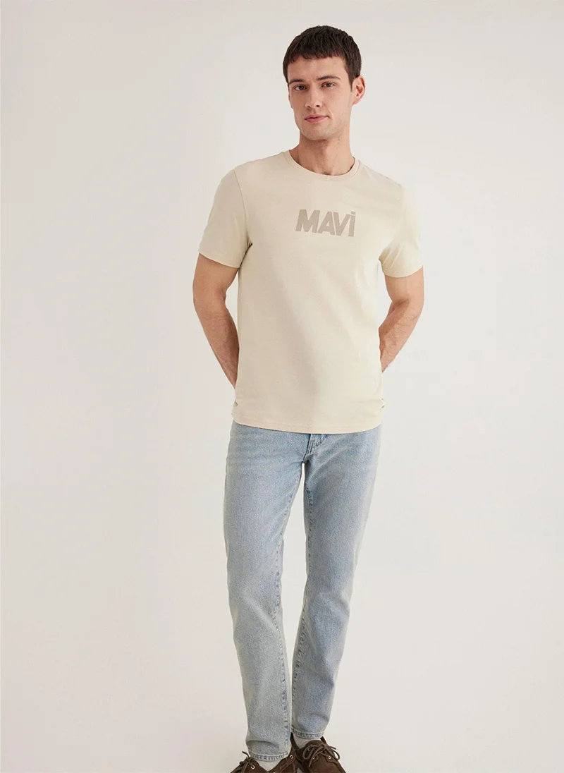 MAVI Mavi Logo Printed Beige T-Shirt