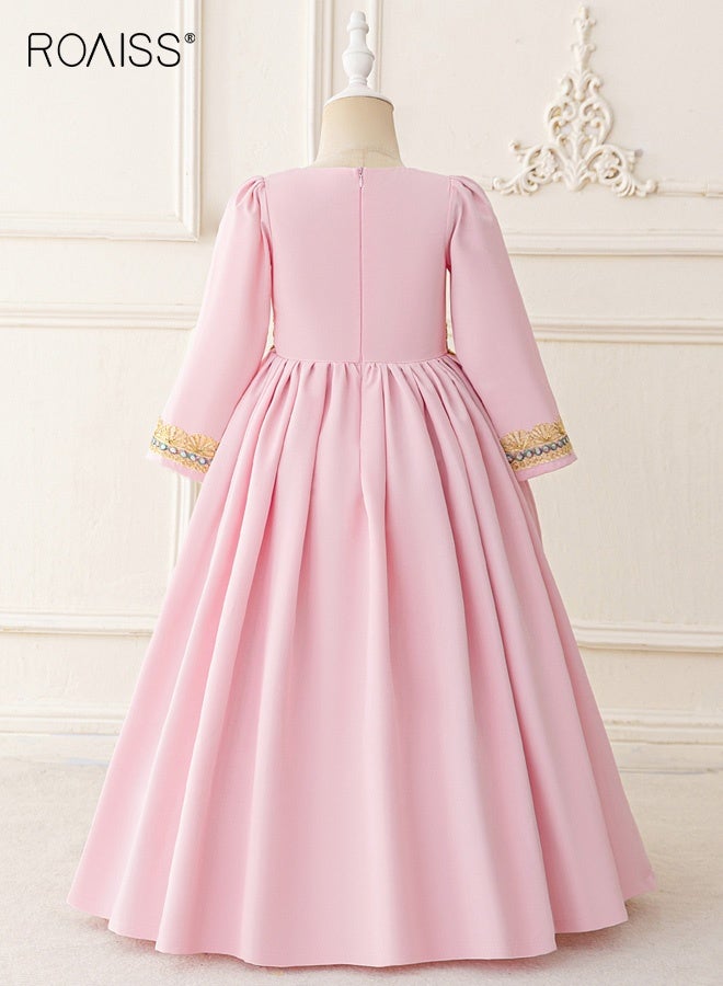 رويس عباءة رمضان للبنات، فستان بأكمام طويلة ورقبة على شكل V، فستان ماكسي رائع مع بطانة، فستان أميرة فاخر بسحاب خلفي، فستان حفلات راقص رائع للبنات، مناسب للمناسبات الرسمية وغير الرسمية - Image 3