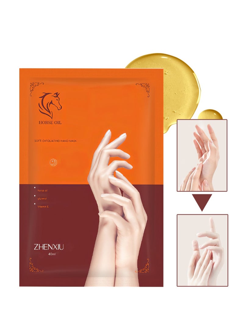 ZHENXIU - Soft Exfoliating Hand Mask with Horse Oil, Deeply Repairing and Nourishing Peel Mask for Soft, Smooth Hands, Daily Care Gloves for Extra Dry Skin, 1 Pair - Image 1