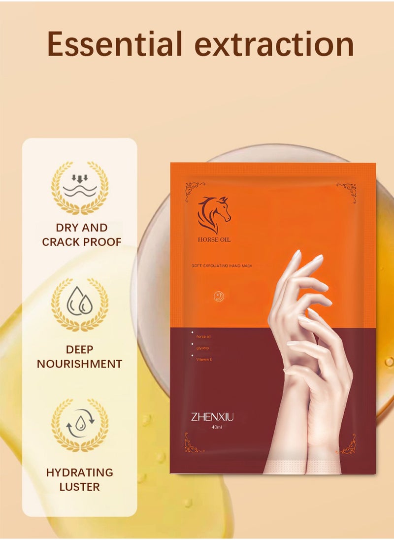 ZHENXIU - Soft Exfoliating Hand Mask with Horse Oil, Deeply Repairing and Nourishing Peel Mask for Soft, Smooth Hands, Daily Care Gloves for Extra Dry Skin, 1 Pair - Image 1