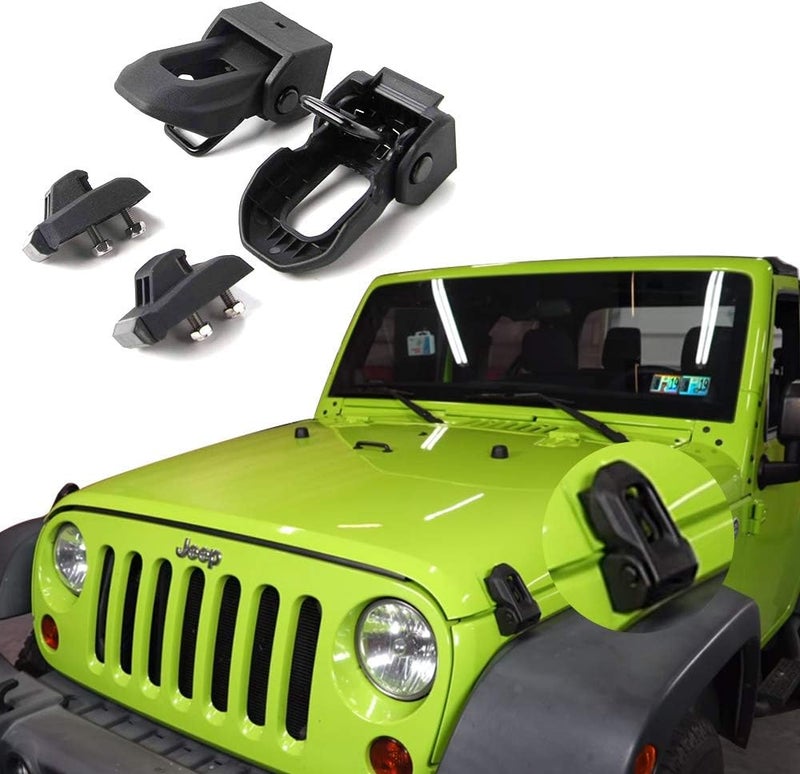 GOHAWKTEQ Jeep Wrangler JK JL Hood Latch 2007-2018 Black Stainless Steel Catch Kit - Image 1