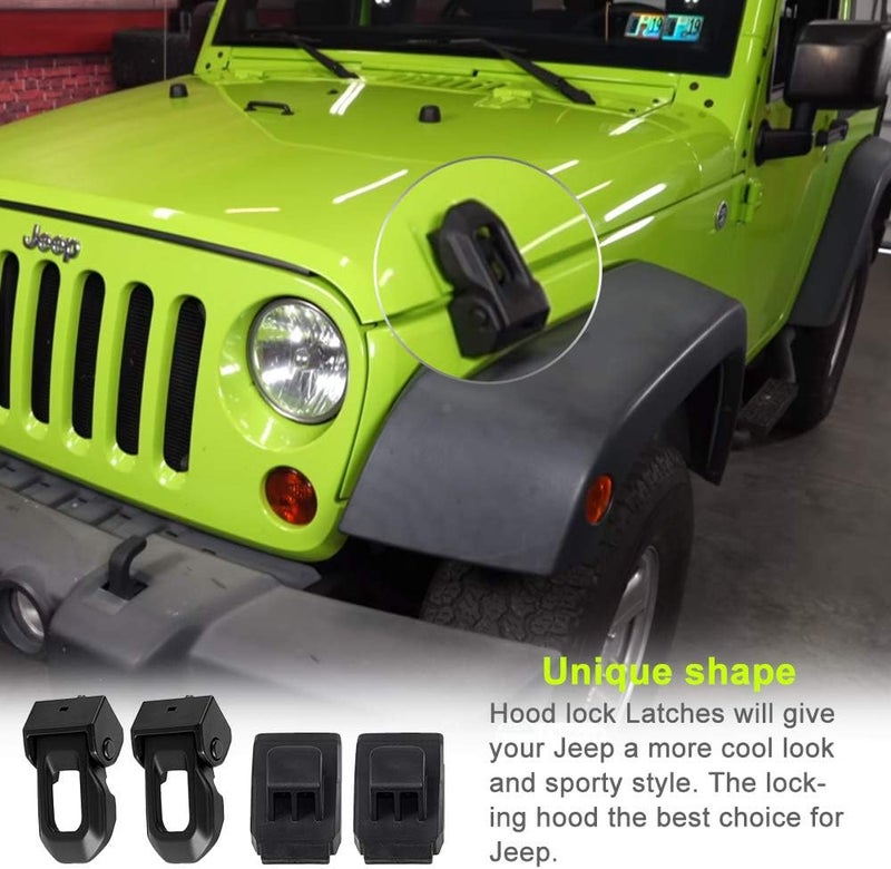 GOHAWKTEQ Jeep Wrangler JK JL Hood Latch 2007-2018 Black Stainless Steel Catch Kit - Image 3